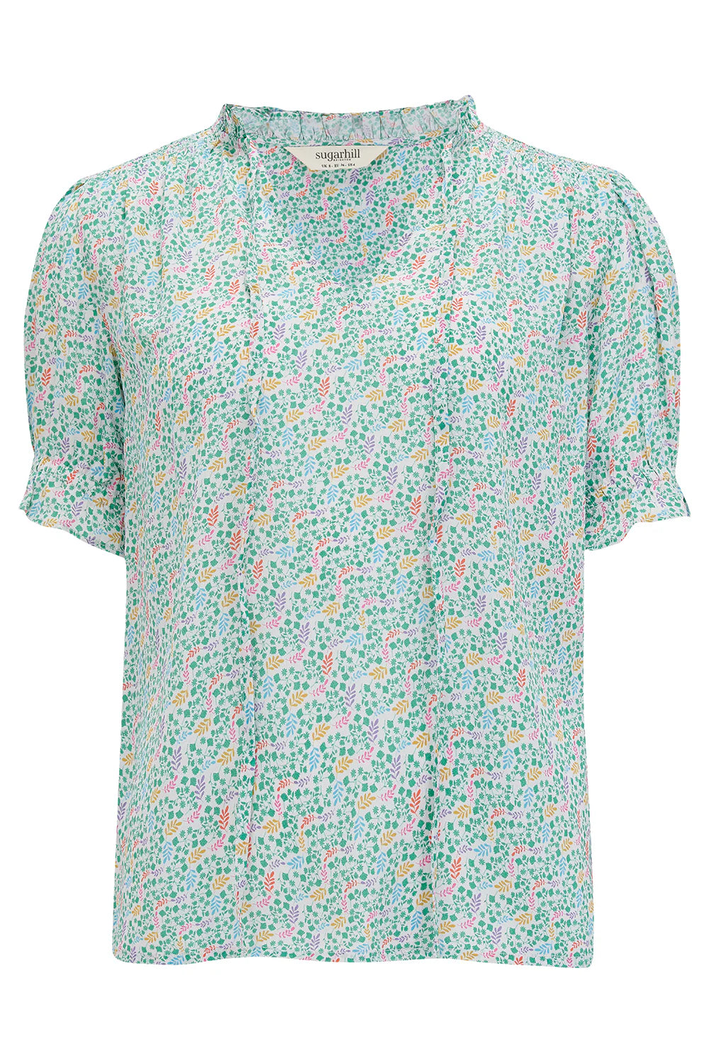 Sugarhill Brighton Virginia Shirred Top - Off-White/Multi, Garden Waves