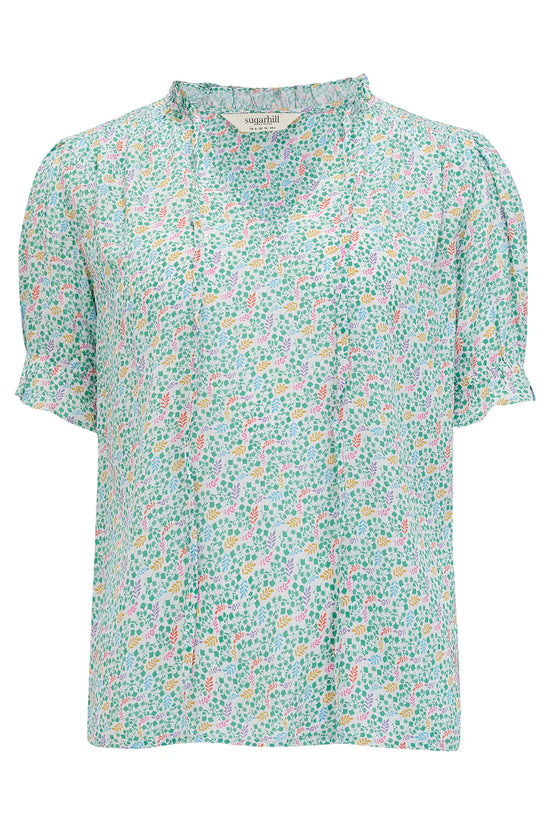 Load image into Gallery viewer, Sugarhill Brighton Virginia Shirred Top - Off-White/Multi, Garden Waves
