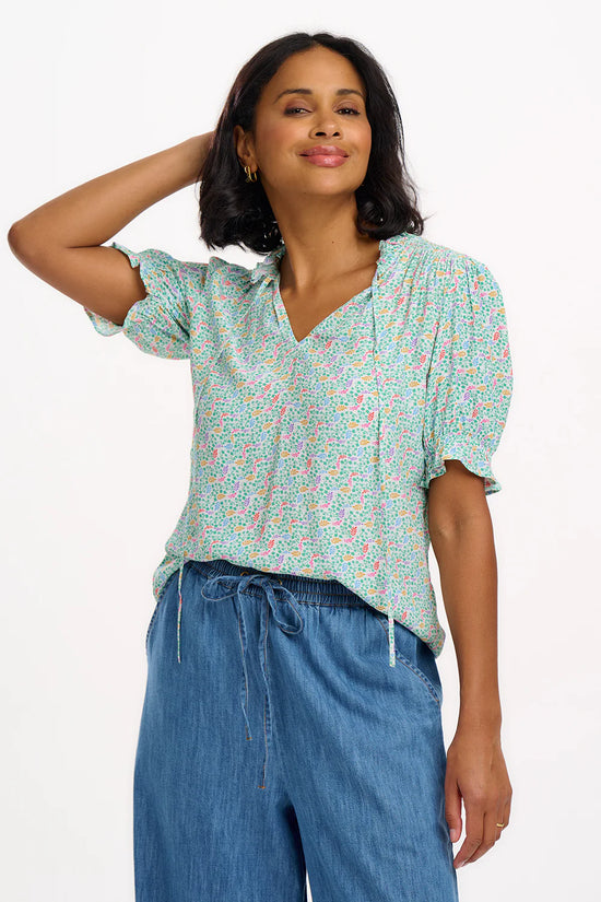 Load image into Gallery viewer, Sugarhill Brighton Virginia Shirred Top - Off-White/Multi, Garden Waves
