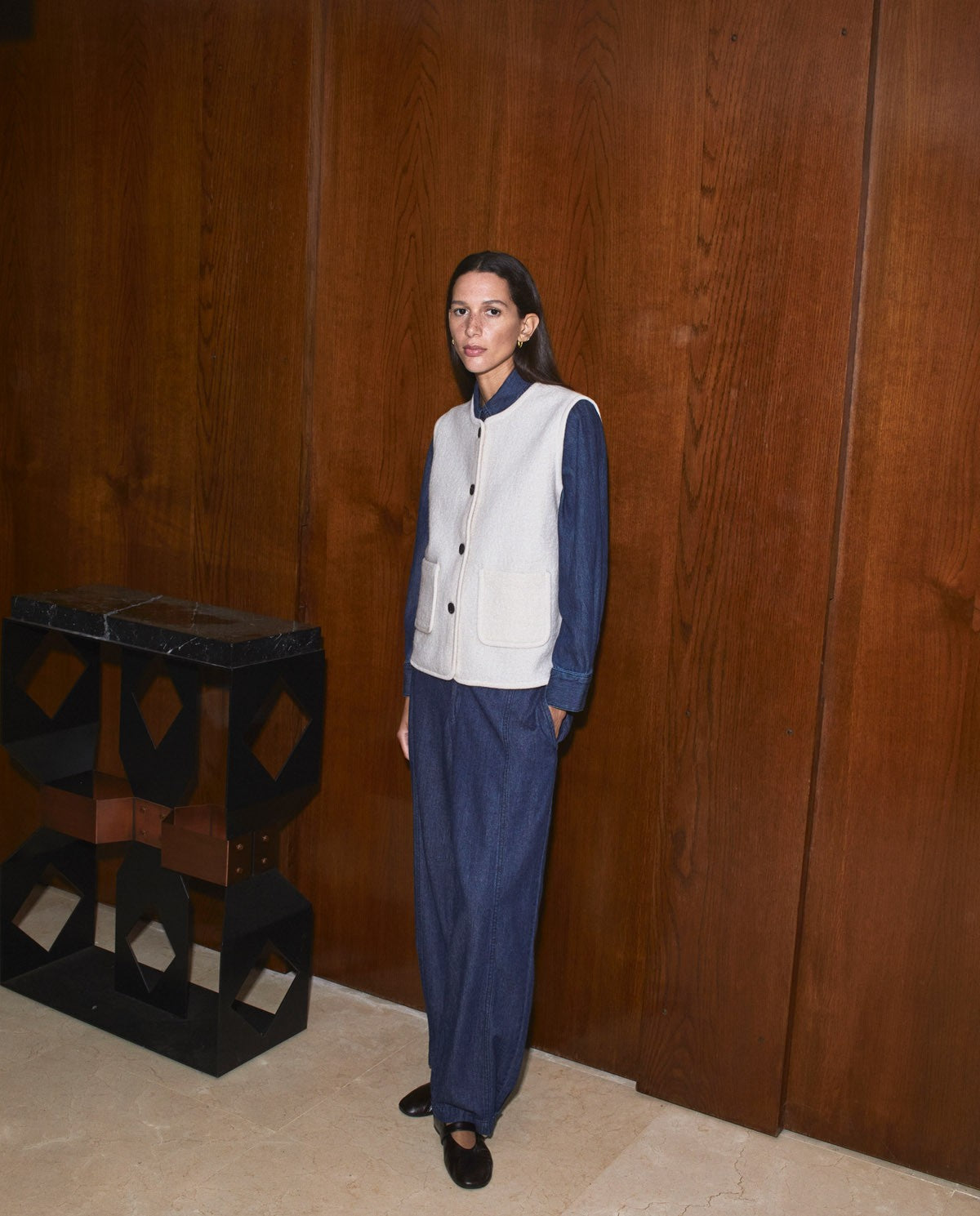 YERSE  Ecru wool-blend vest with pockets