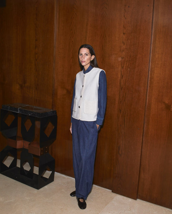 YERSE  Ecru wool-blend vest with pockets