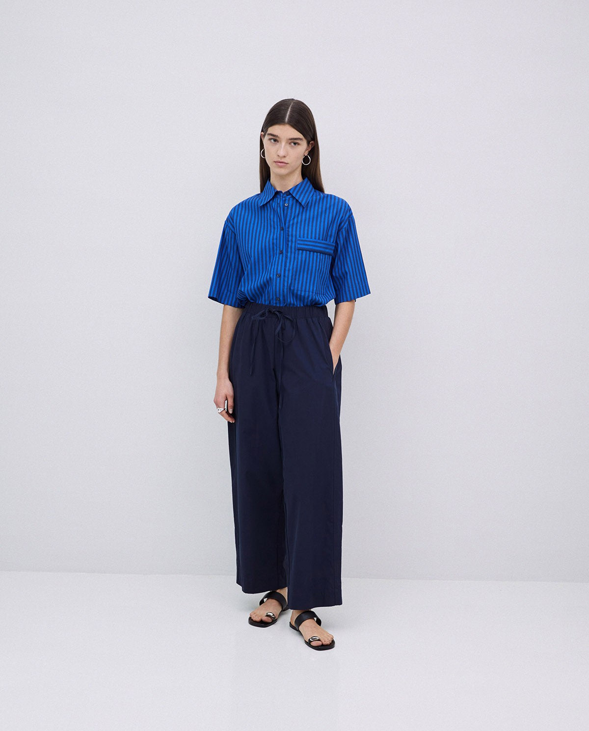 Yerse Pants DARK BLUE 100% COTTON BALLOON-FIT TROUSERS