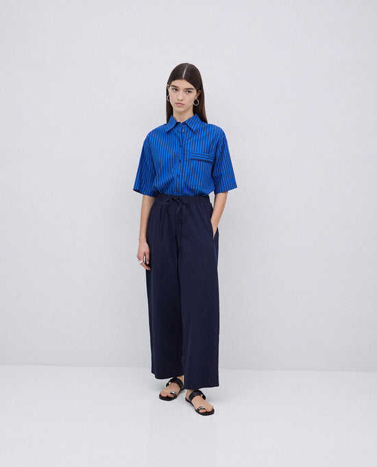 Load image into Gallery viewer, Yerse Pants DARK BLUE 100% COTTON BALLOON-FIT TROUSERS
