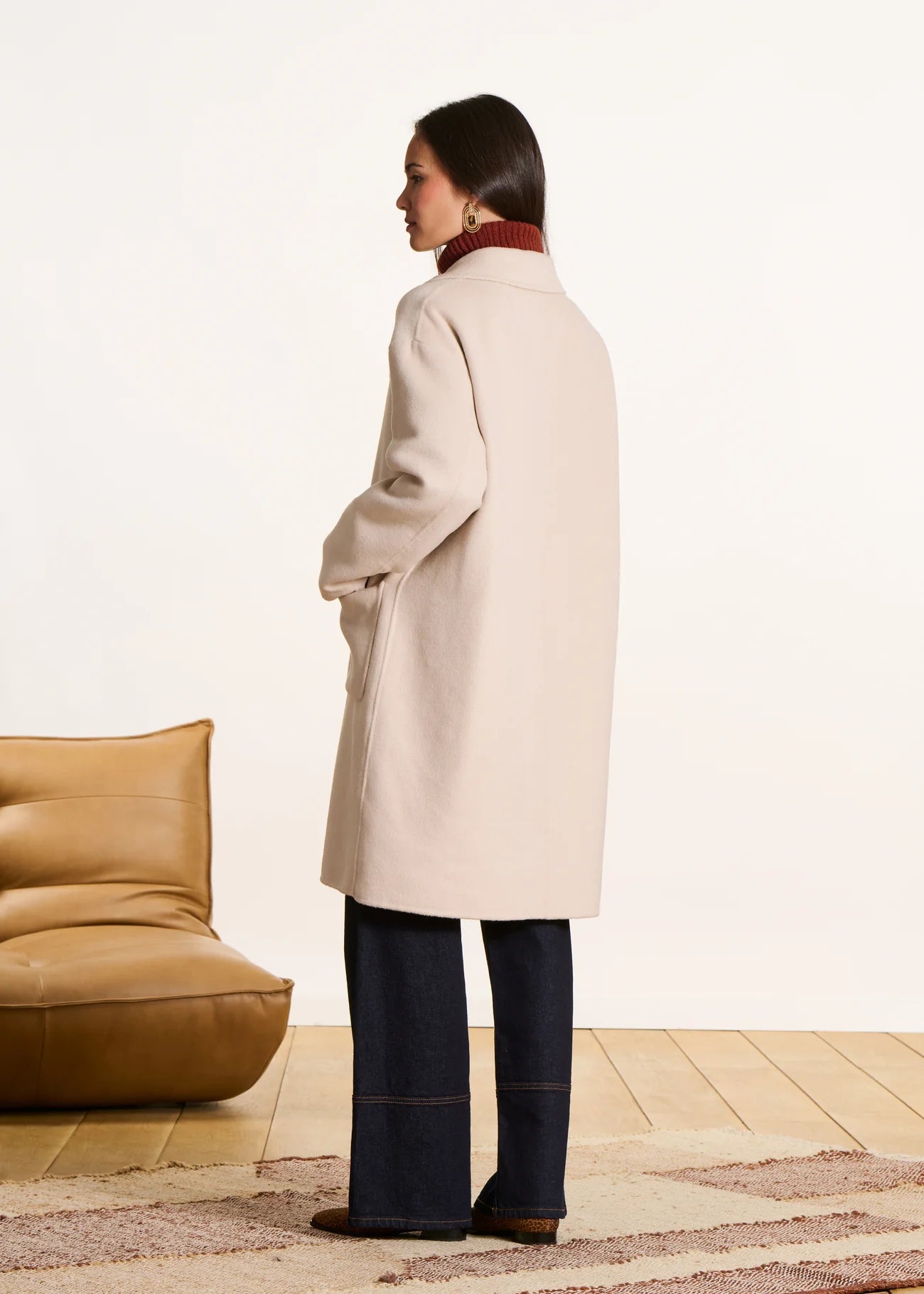 La Fee Maraboutee Mid-length coat in ecru wool