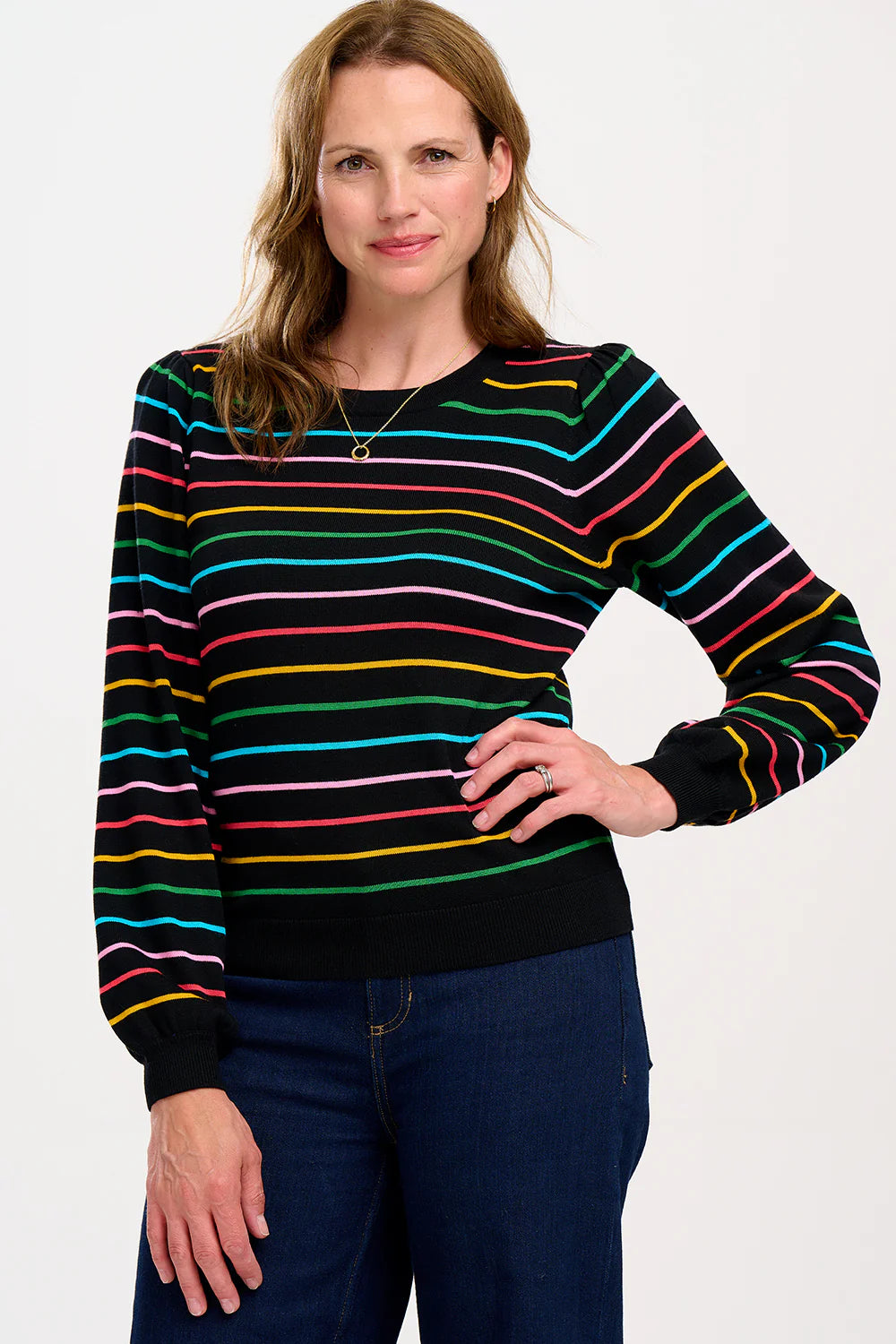 Sugarhill Brighton  Madeline Jumper - Black, Rainbow Stripes