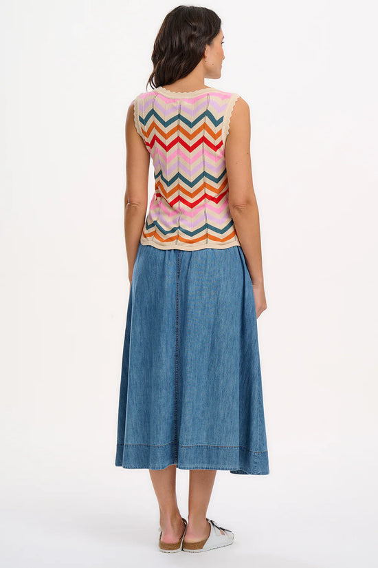 Load image into Gallery viewer, Sugarhill Brighton Rosy V-Neck Knit Vest - Cream, Rainbow Chevron Stripes
