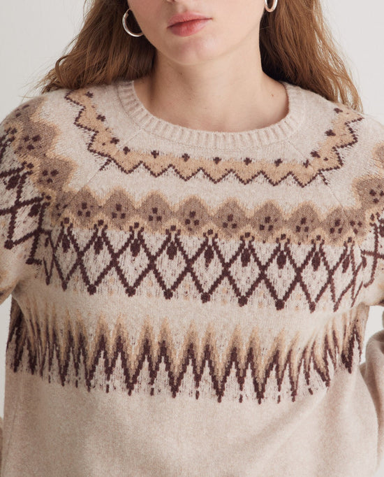 Yerse ECRU COTTON-WOOL BLEND JACQUARD SWEATER