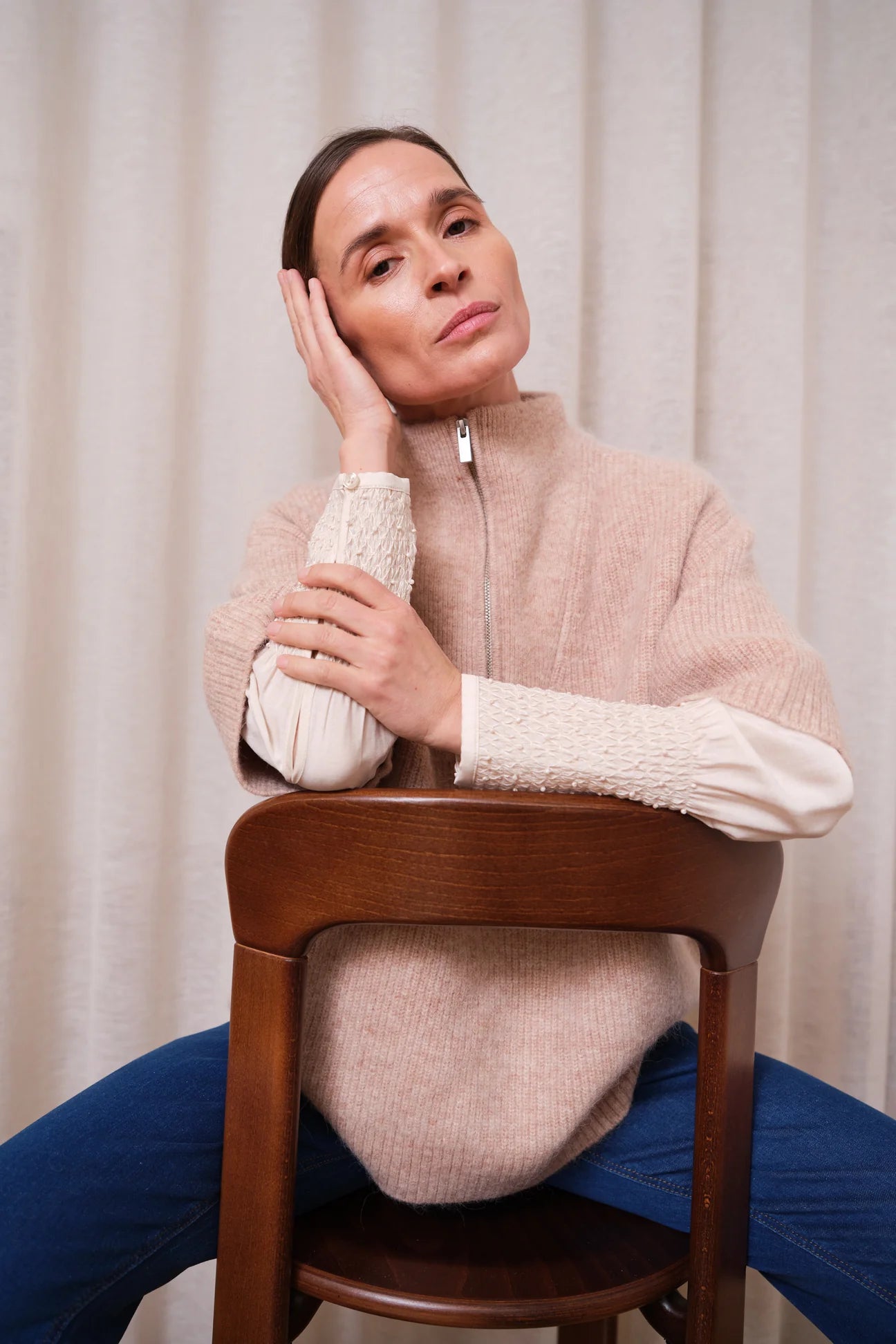 Pieszak PD-Zally Half Zip Knit - Warm Beige Melange