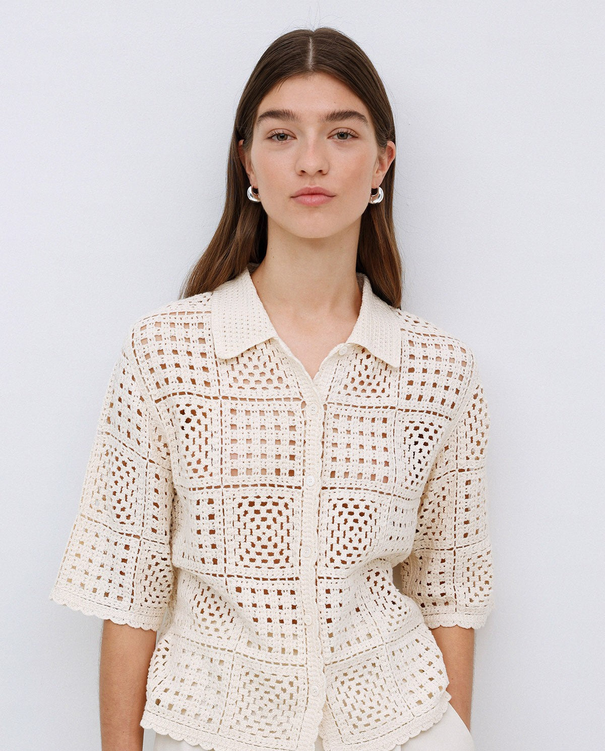 Yerse ECRU CROCHET-EFFECT CARDIGAN
