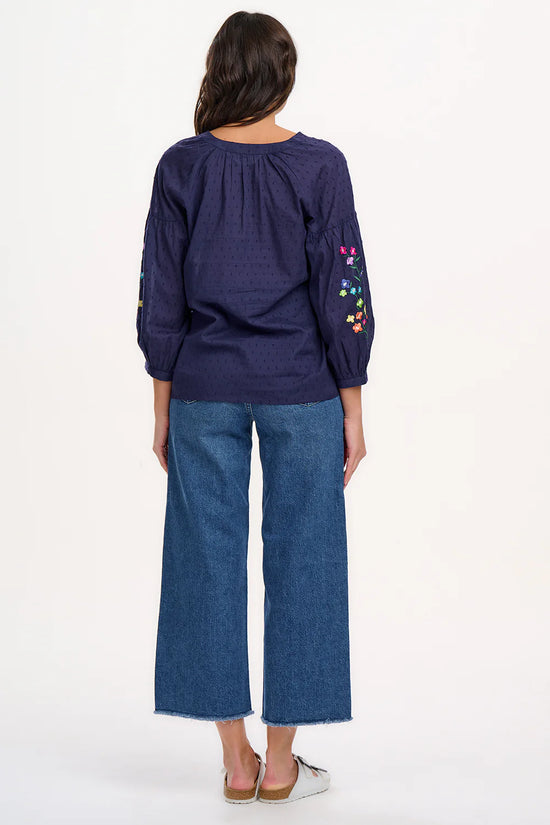 Load image into Gallery viewer, Sugarhill Brighton Delphi Boho Top - Navy, Rainbow Flowers
