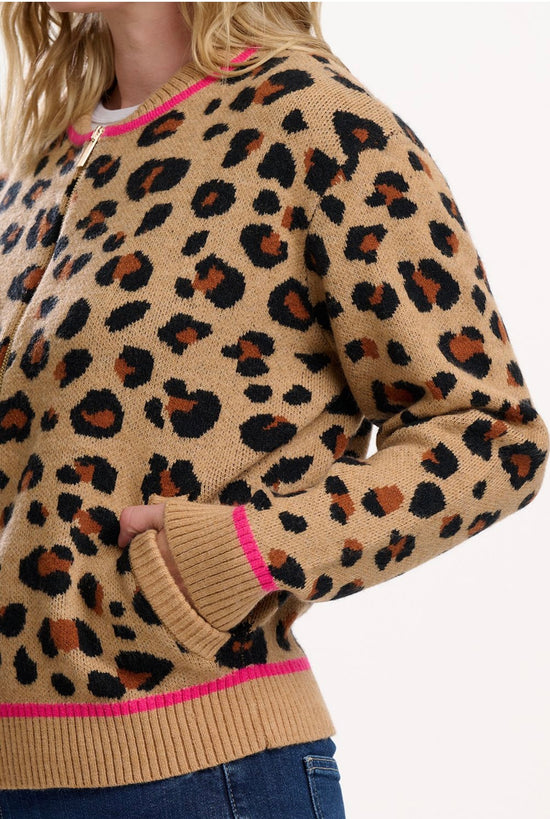 Sugarhill Brighton Solana Knitted Bomber - Tan/Black, Natural Leopard