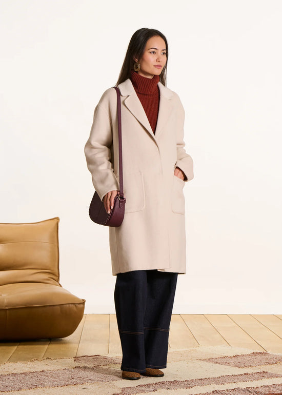 La Fee Maraboutee Mid-length coat in ecru wool