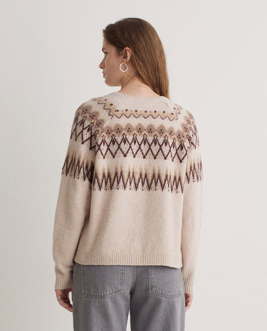 Yerse ECRU COTTON-WOOL BLEND JACQUARD SWEATER