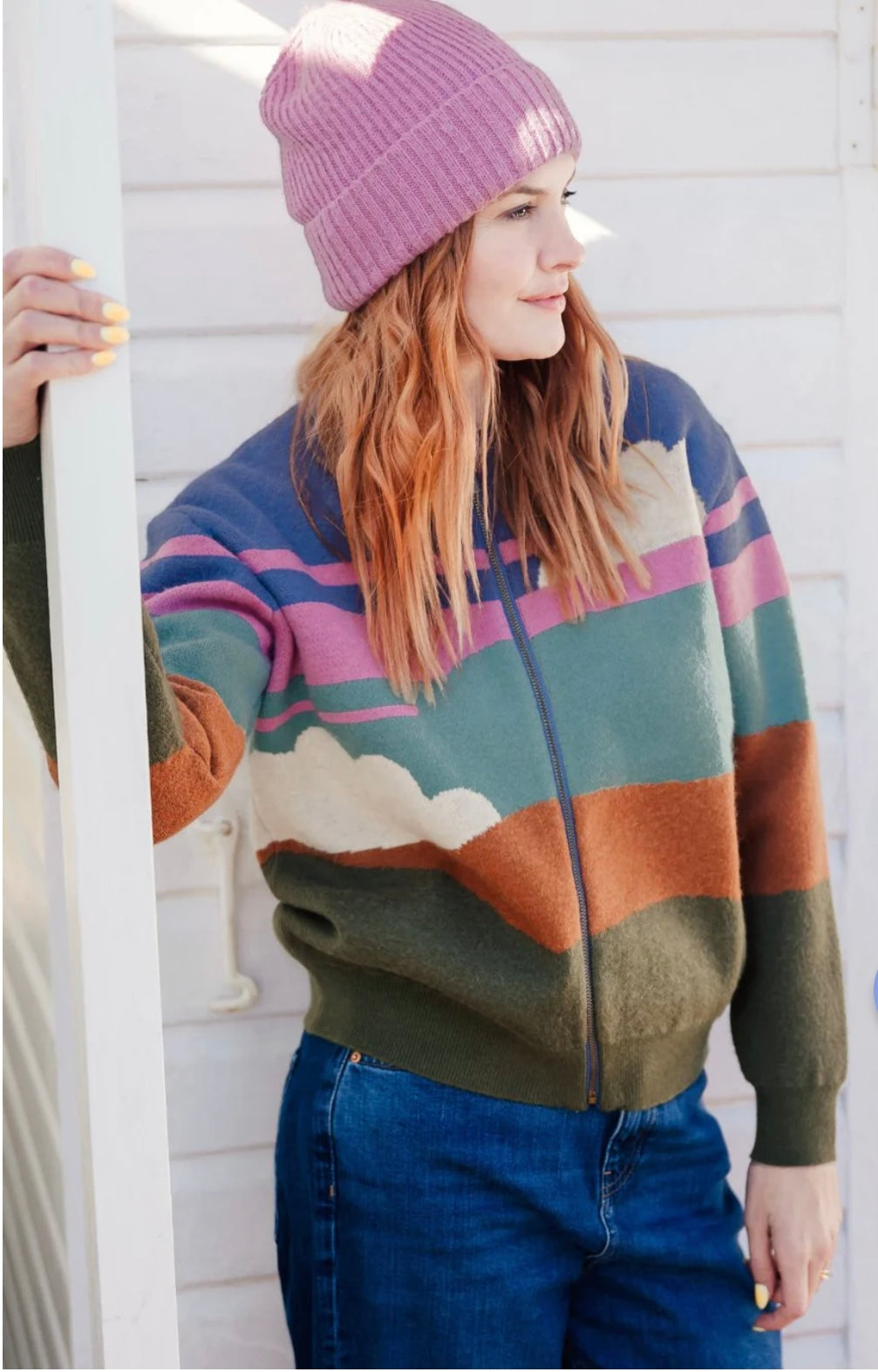 Sugarhill Brighton Solana Knitted Bomber - Multi, Cloudy Hills