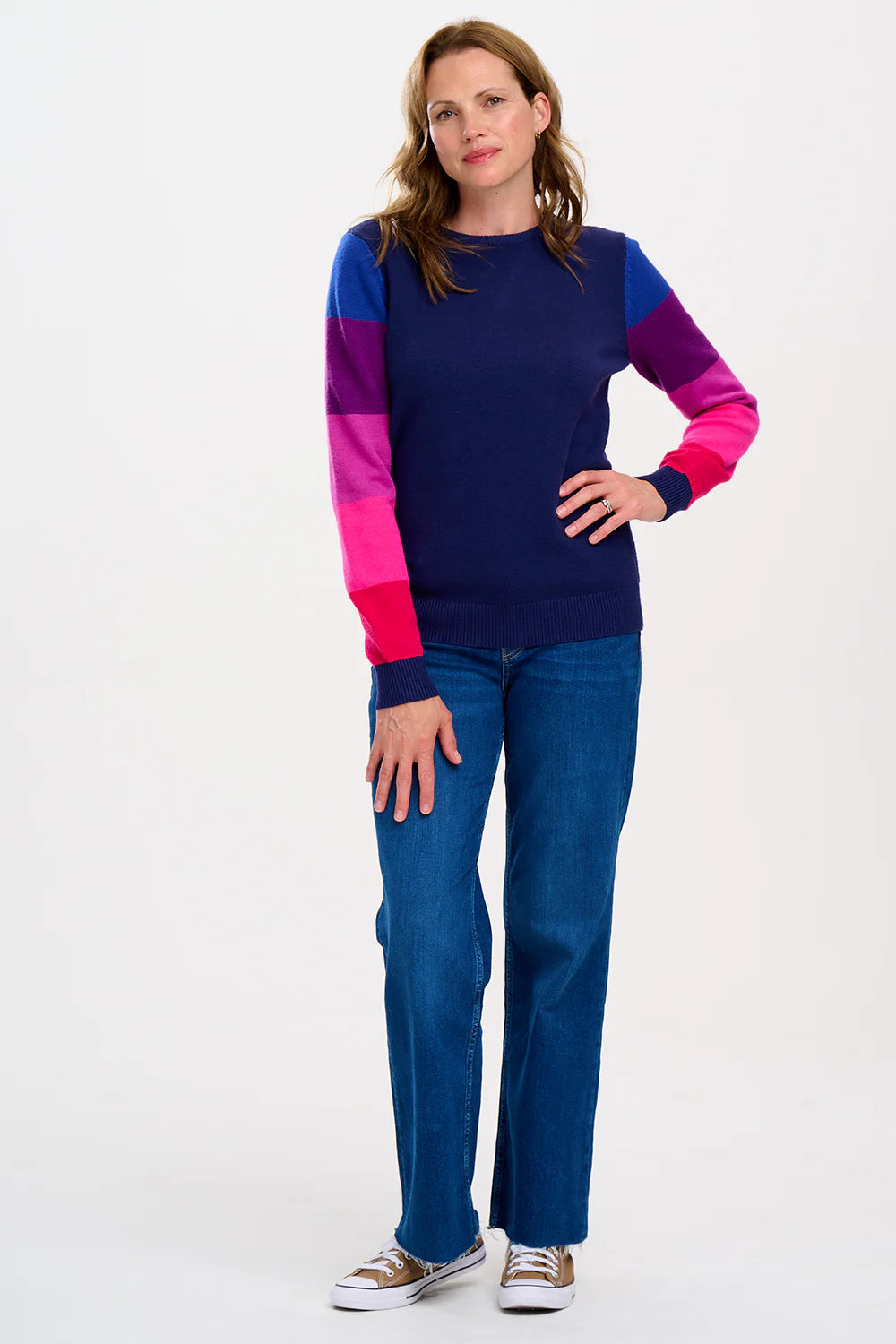 Sugarhill Brighton Stacey Jumper - Navy, Colour Block Sleeve