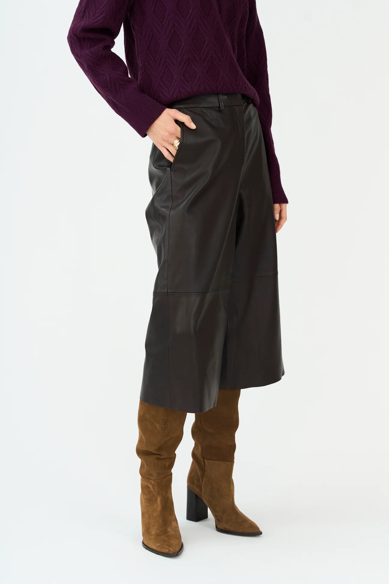 Pieszak PD-Lanni Leather Culotte Pant - Black Coffee