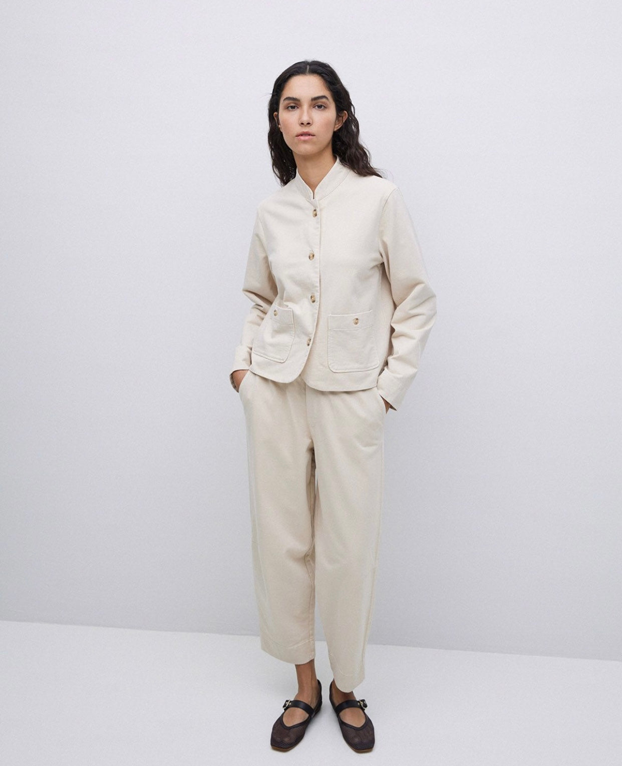 Yerse BEIGE MAO-NECK SHORT JACKET