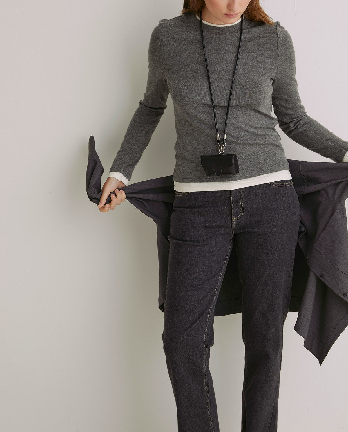 Yerse GREY T-SHIRT WITH OVERLAY NECK