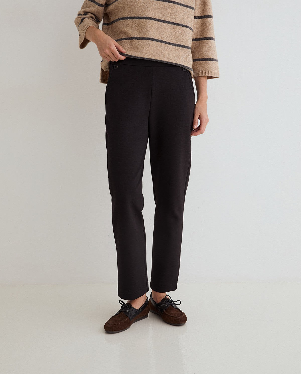Yerse  STRAIGHT KNIT TROUSERS BLACK