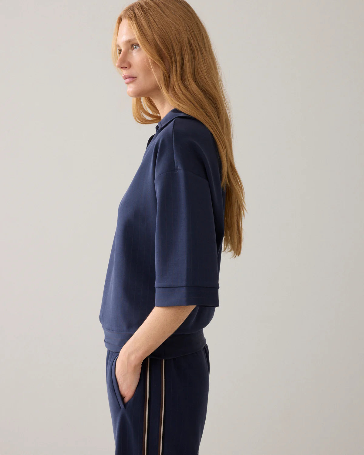 Summum Woman PINSTRIPE POLO SHIRT IN SOFT SCUBA FABRIC