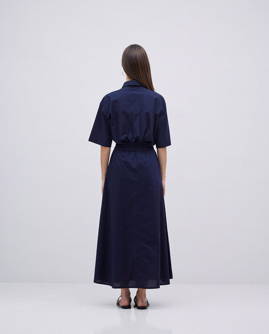 Load image into Gallery viewer, Yerse DARK BLUE POPLIN ELASTIC WAIST SKIRT
