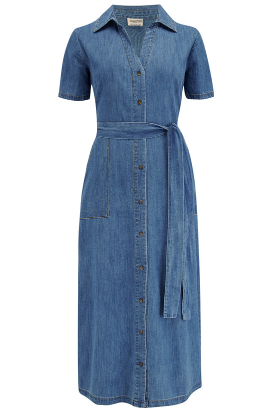 Load image into Gallery viewer, Sugarhill Brighton Cloretta Midi Shirt Dress - Mid Blue Denim
