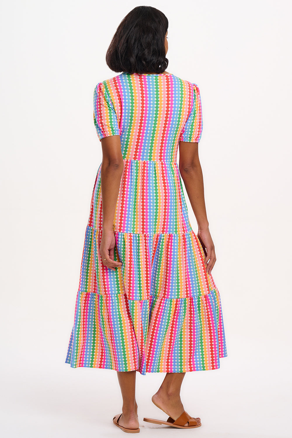 Sugarhill Brighton Minerva Midi Jersey Tiered Dress - Multi, Rainbow Circles