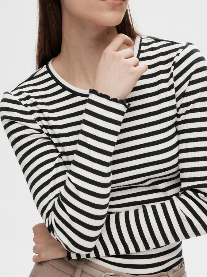 Selected/Femme STRIPED LONG-SLEEVED T-SHIRT Black