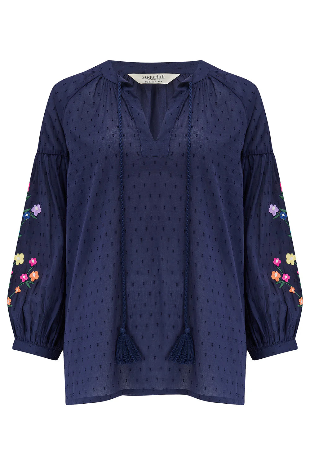 Sugarhill Brighton Delphi Boho Top - Navy, Rainbow Flowers