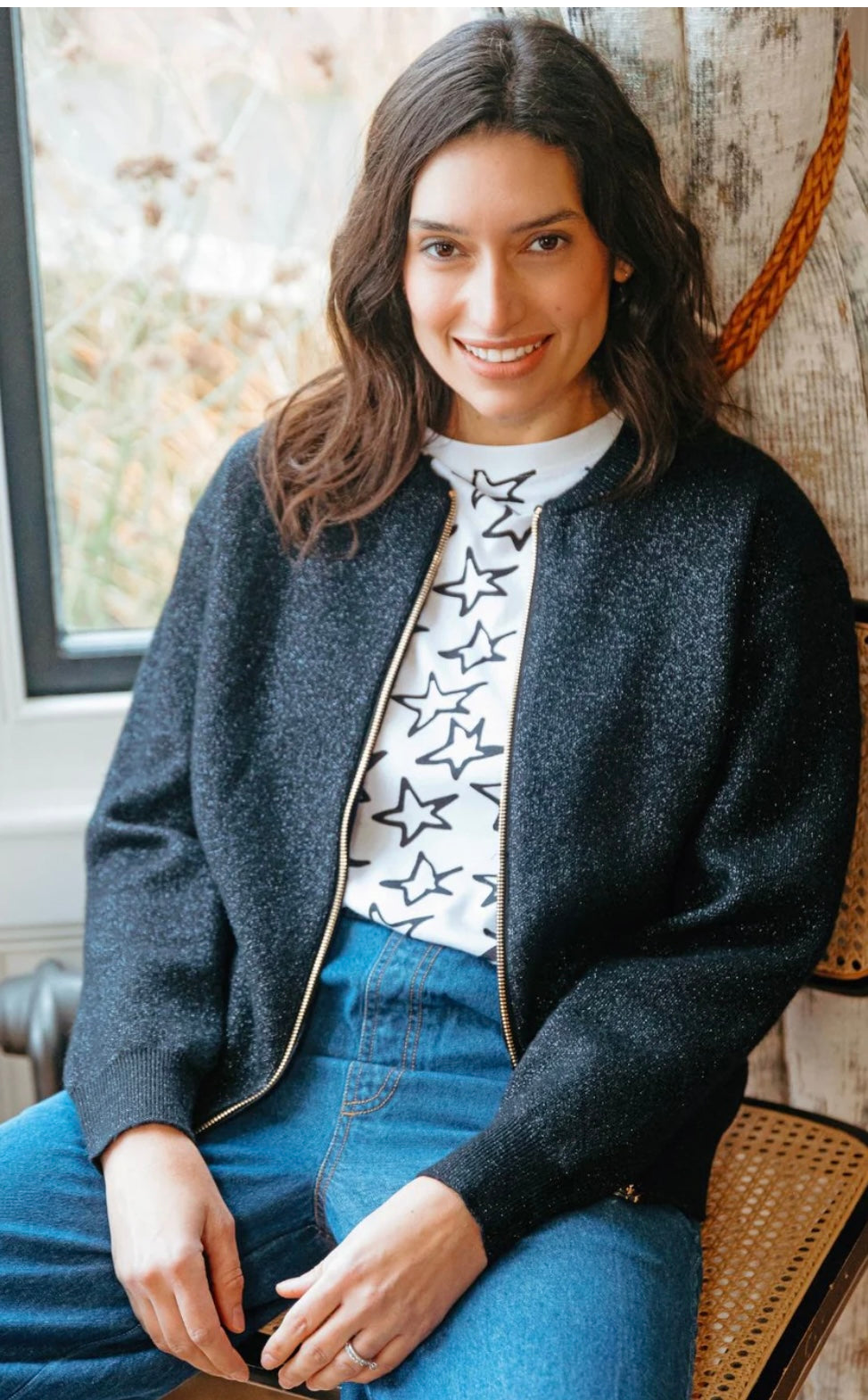 Sugarhill Brighton Solana Bomber Jacket - Black Sparkle