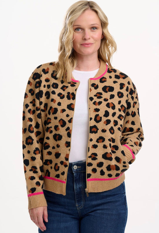 Sugarhill Brighton Solana Knitted Bomber - Tan/Black, Natural Leopard