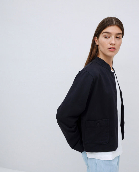 Load image into Gallery viewer, Yerse jacket DARK BLUE MAO-NECK SHORT JACKET
