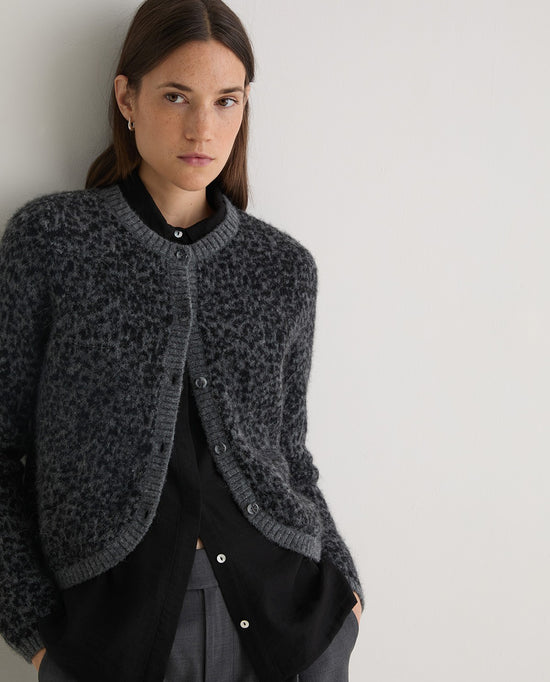 Yerse GREY LEOPARD-PRINT CARDIGAN