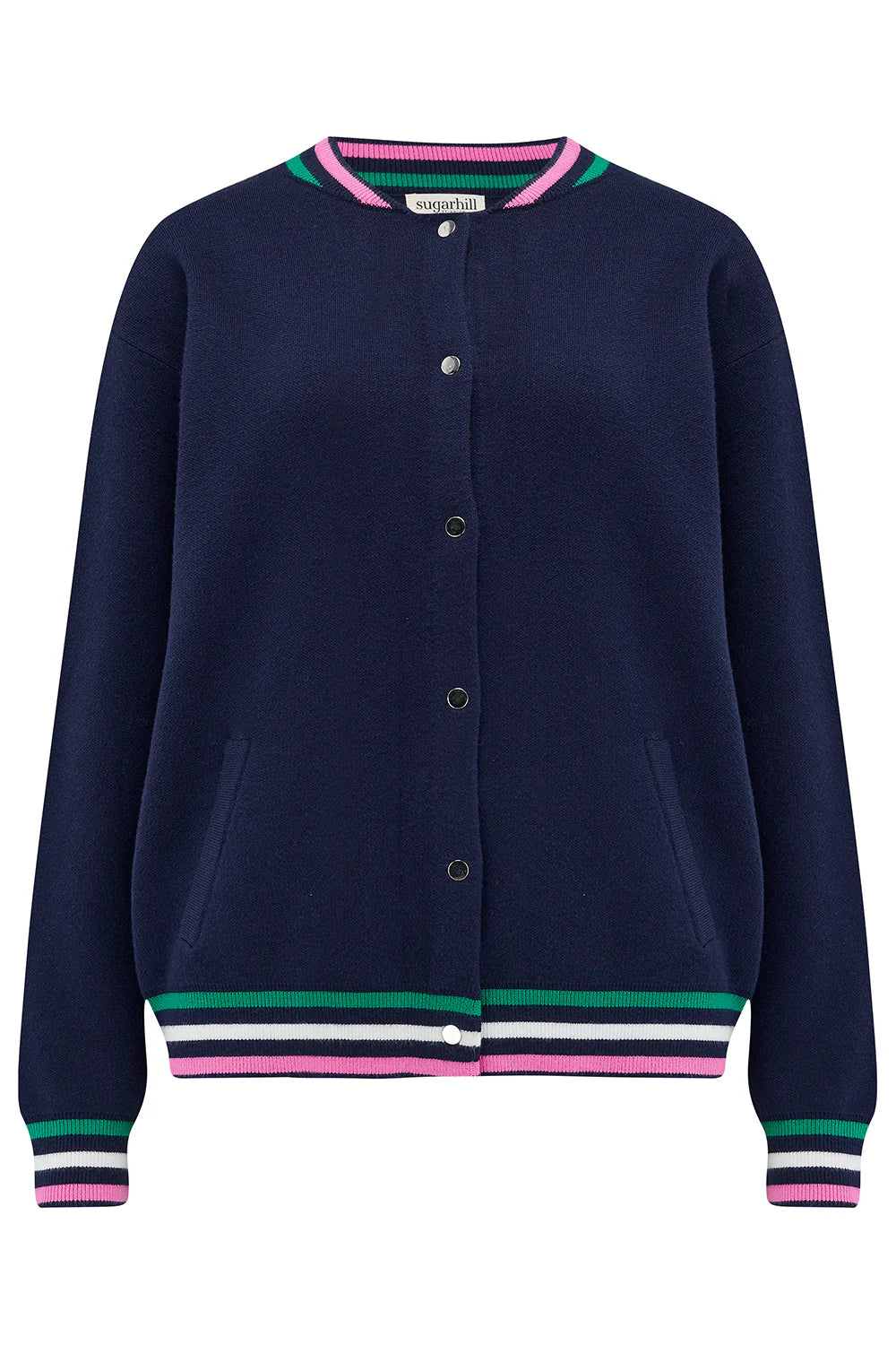 Sugarhill Brighton Monay Knitted Bomber - Navy, Sports Stripe