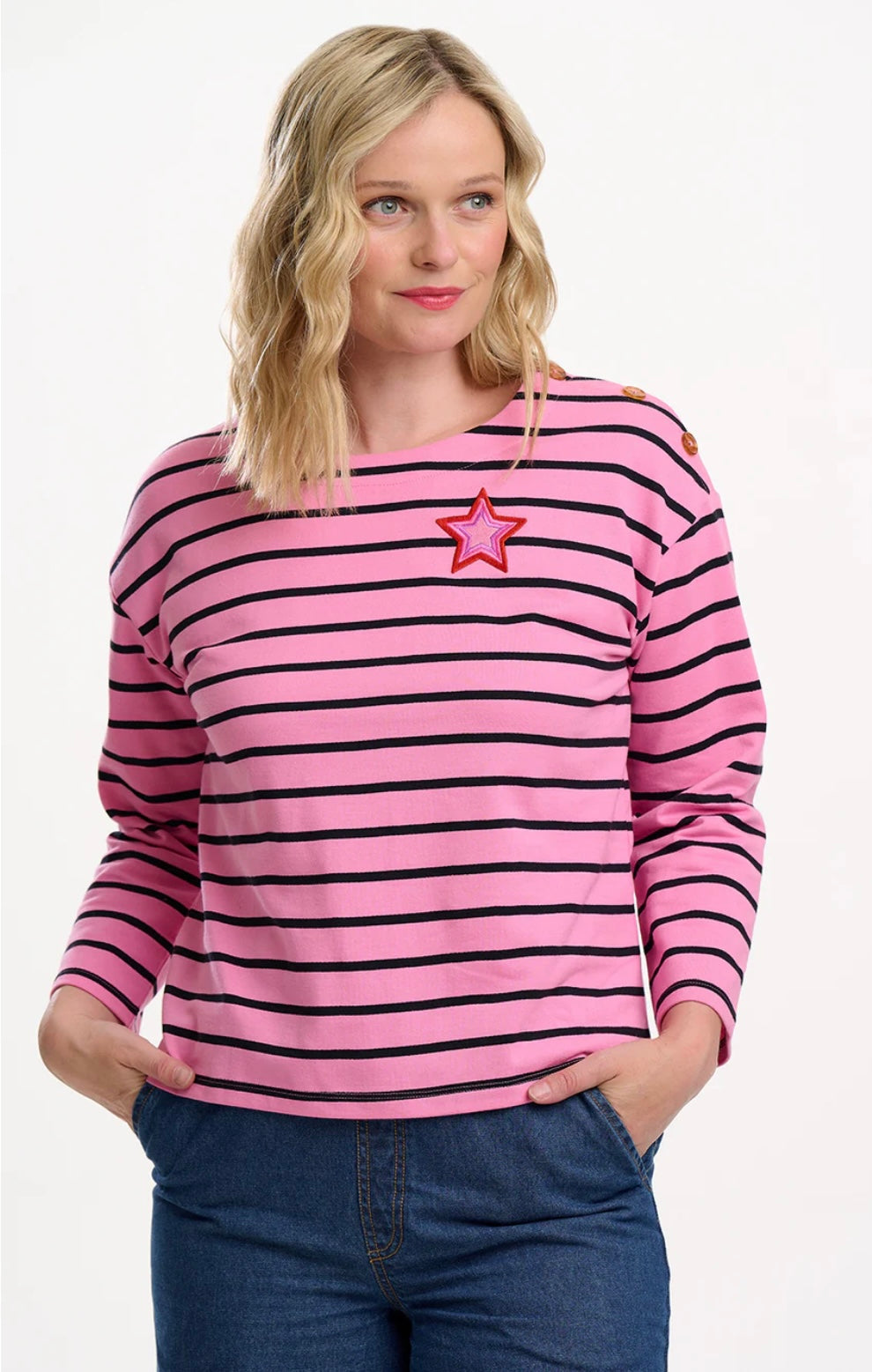 Sugarhill Brighton Celine Breton Top - Pink/Black, Star