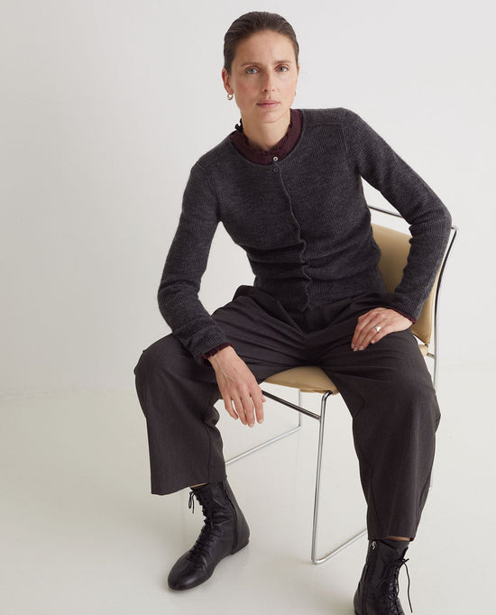 Yerse AUBERGINE 100% COTTON T-SHIRT WITH RUFFLES