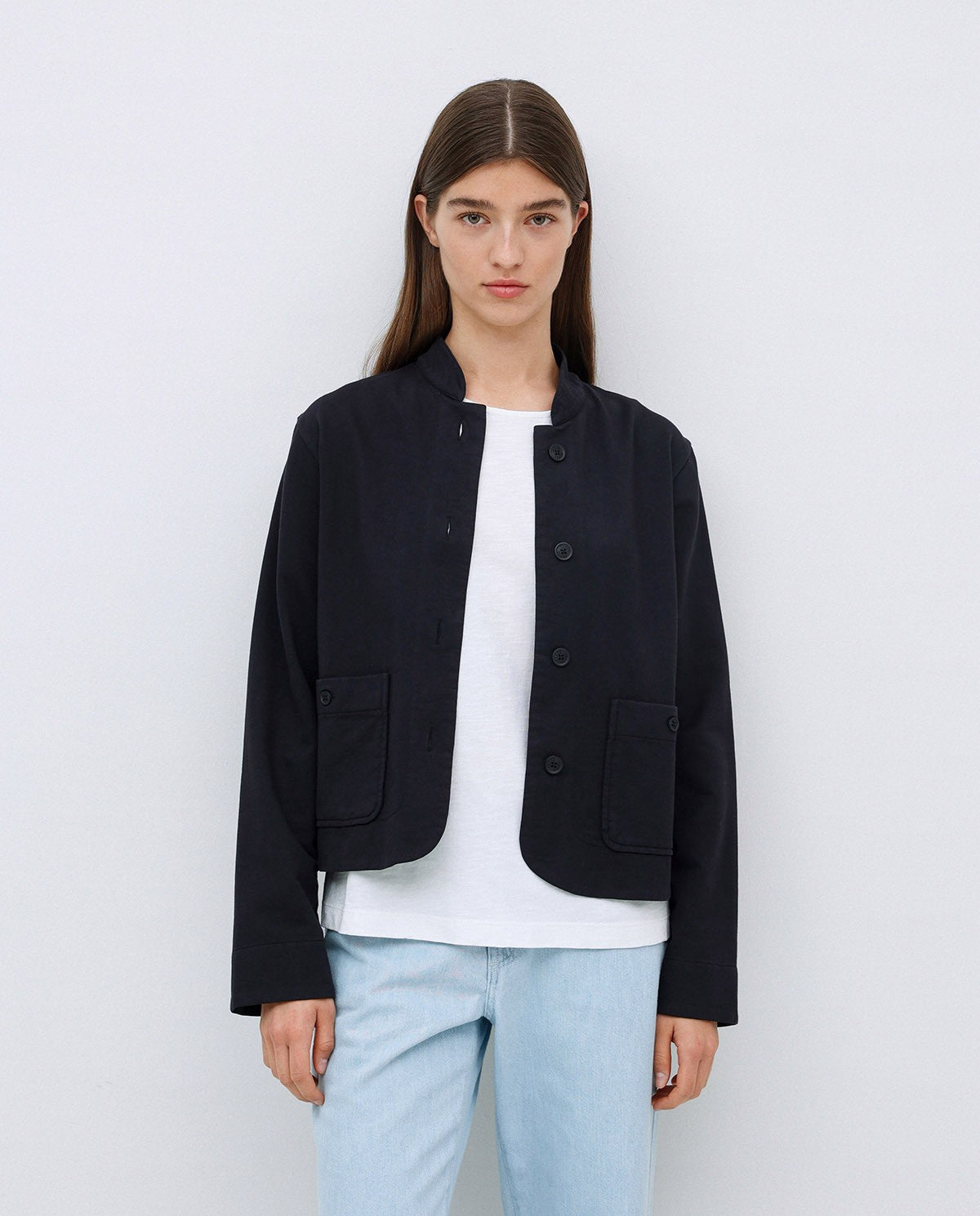 Yerse jacket DARK BLUE MAO-NECK SHORT JACKET