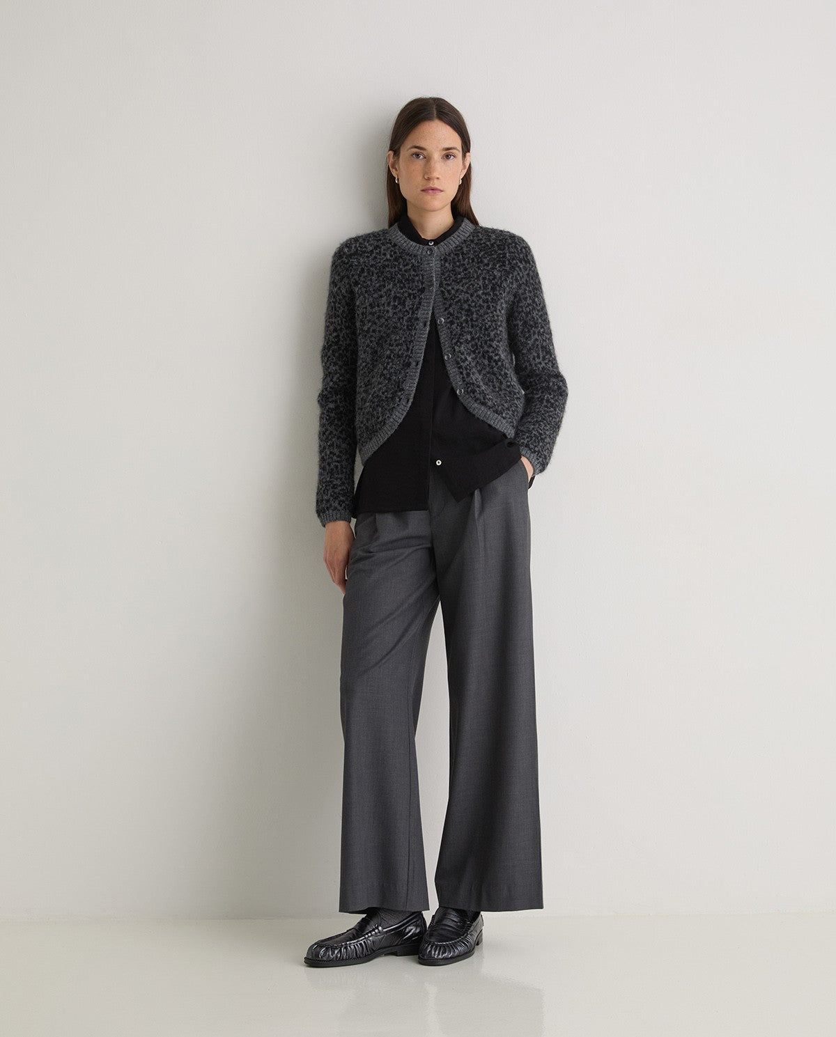 Yerse GREY LEOPARD-PRINT CARDIGAN