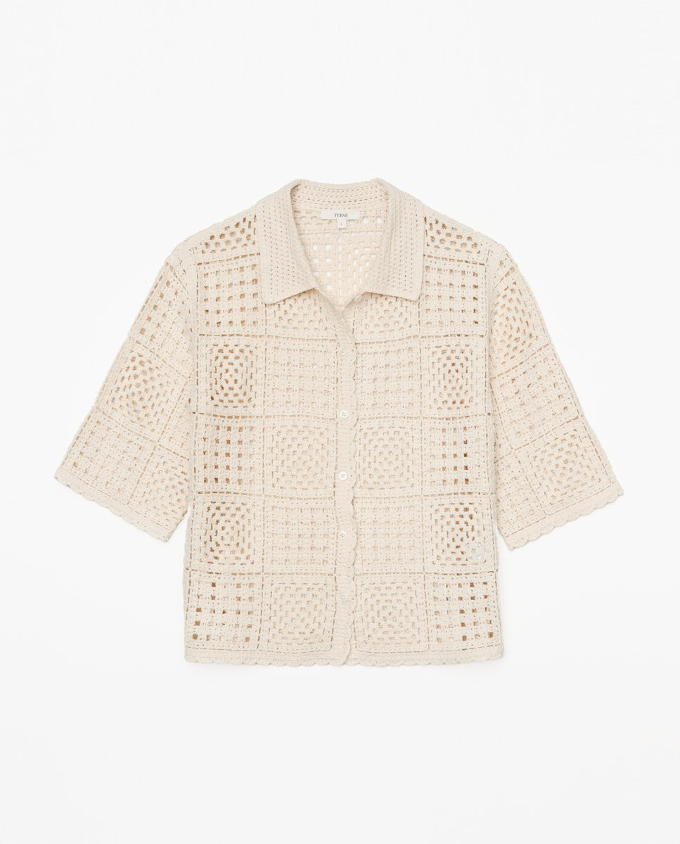 Yerse ECRU CROCHET-EFFECT CARDIGAN