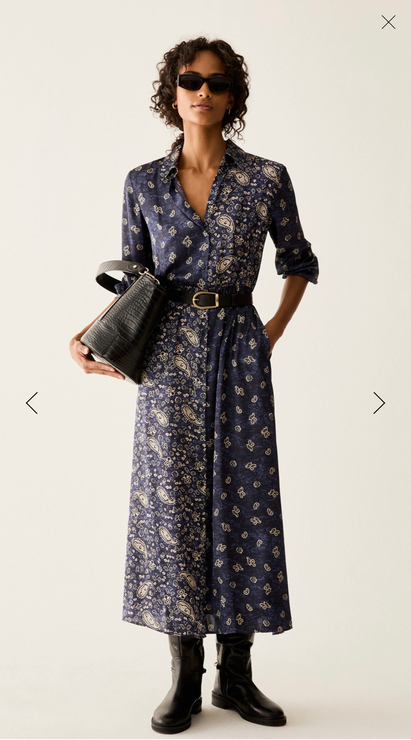 Pennyblack Paisley satin shirt dress - NAVY