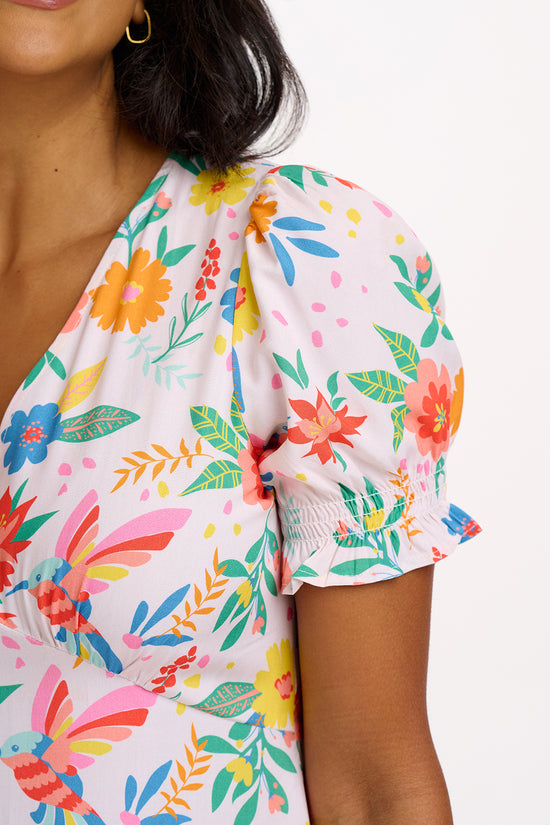 Load image into Gallery viewer, Sugarhill Brighton  Maryjane Midi Dress - Off-White, Tropical Hummingbird
