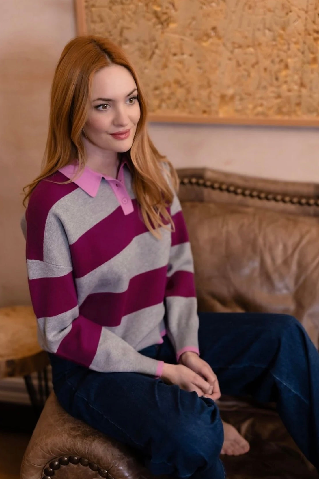 Sugarhill Brighton Lana Henley Jumper
Grey Magenta Stripe