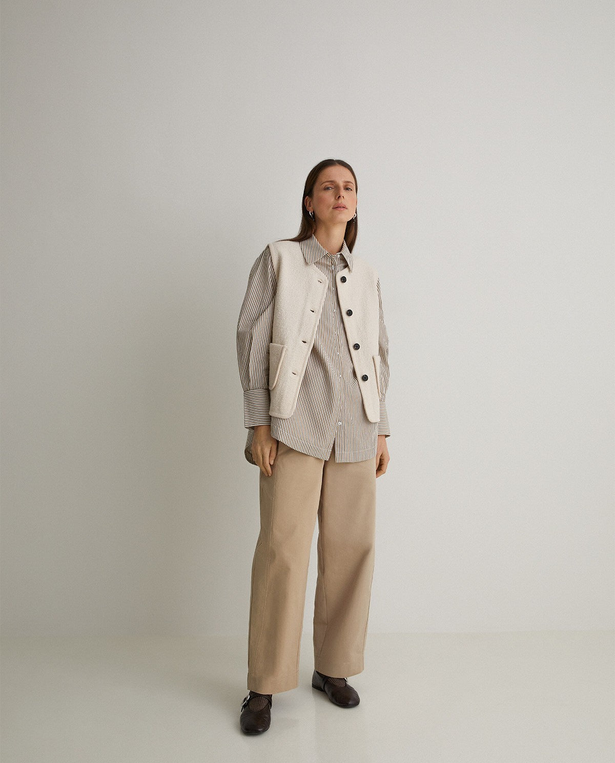 YERSE  Ecru wool-blend vest with pockets