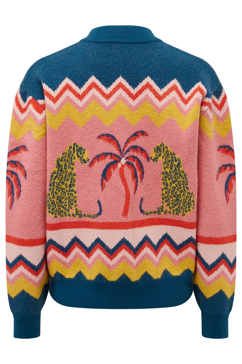Sugarhill Brighton Solana Knitted Bomber - Multi, Leopard And Palms