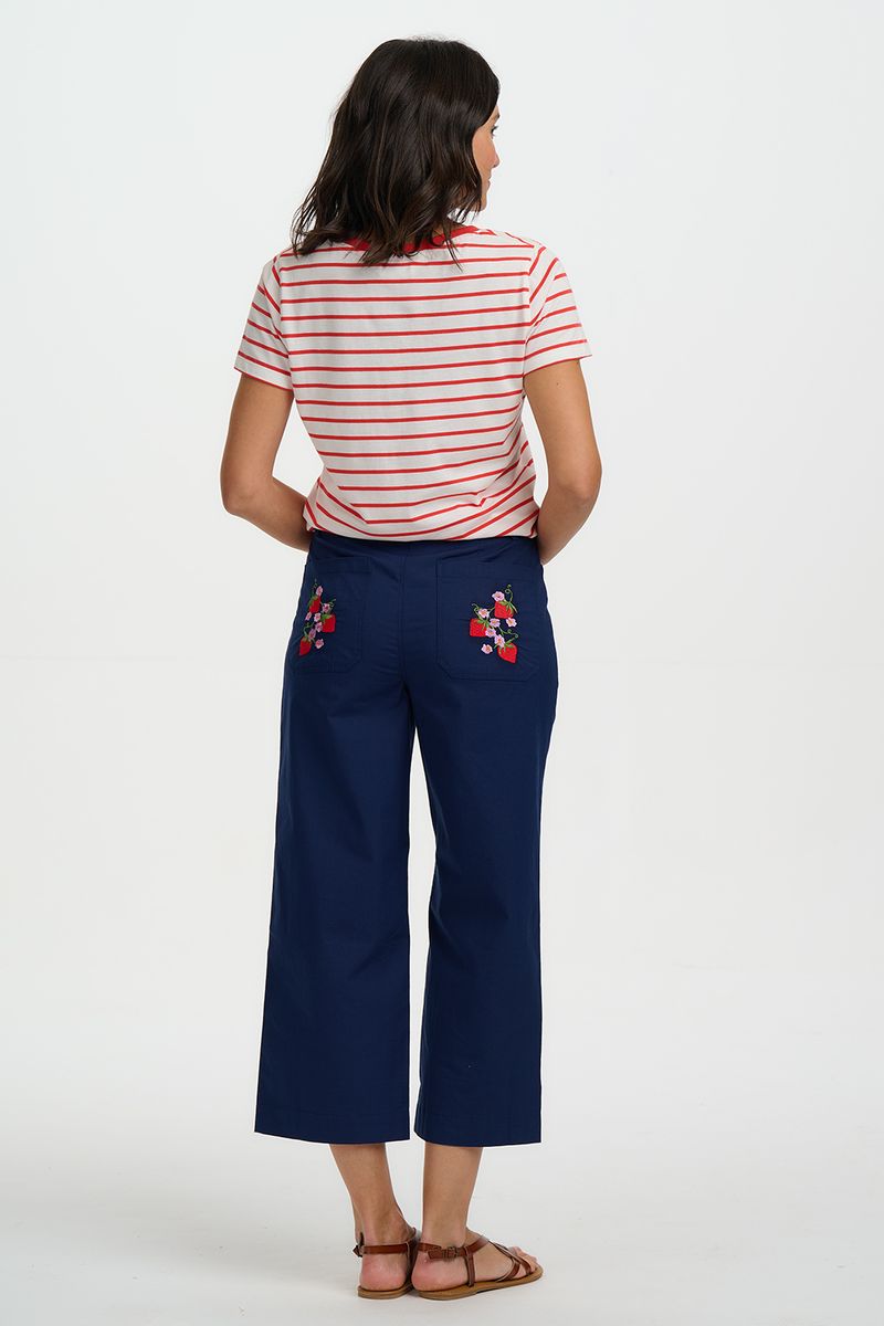 Sugarhill Brighton  Khloe V-Neck T-Shirt - Red/Off White Stripe, Strawberry