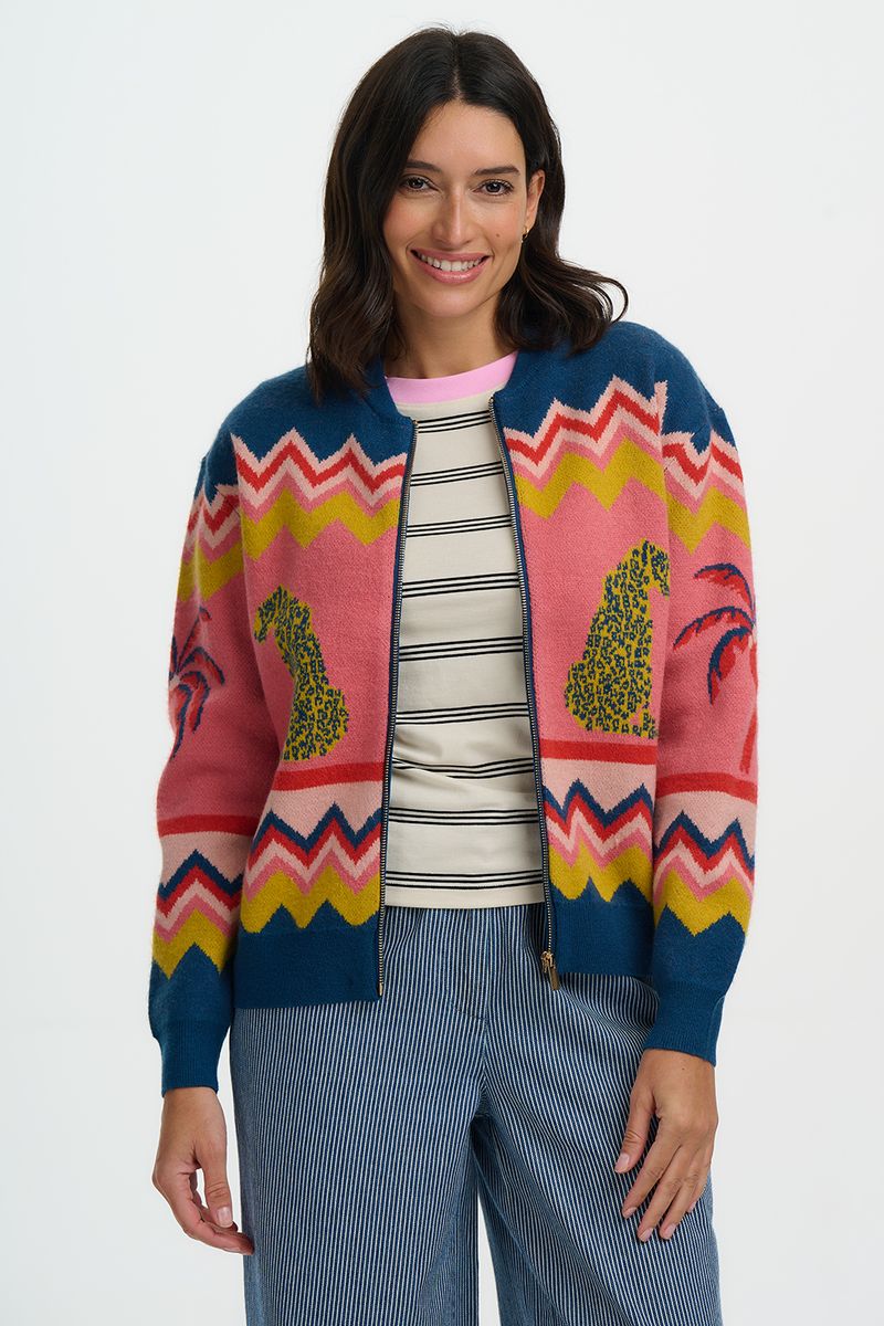 Sugarhill Brighton Solana Knitted Bomber - Multi, Leopard And Palms
