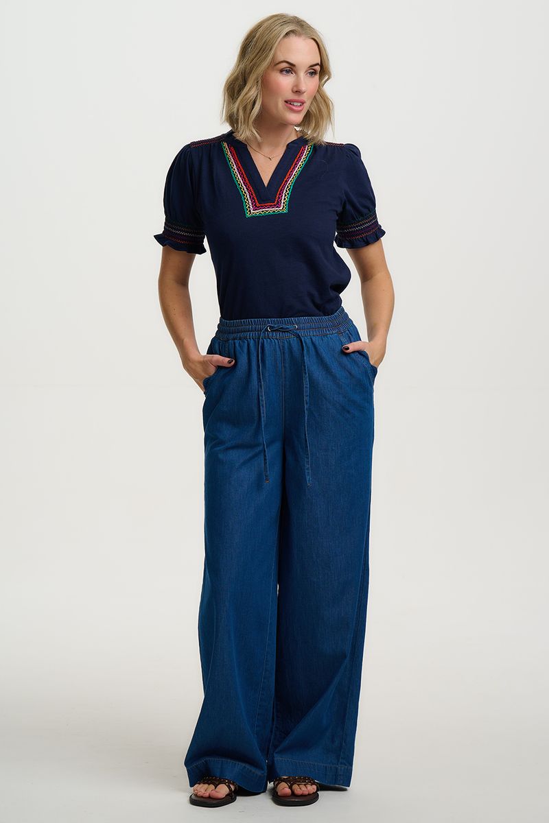 Sugarhill Brighton Luella Jersey Top - Navy, Zig Zags