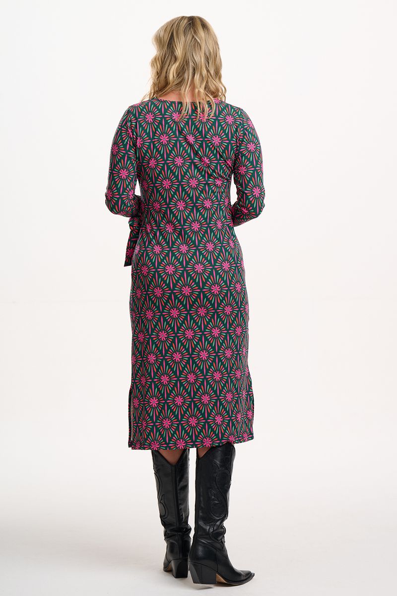 Sugarhill Brighton Claudia Jersey Tie Midi Dress - Green/Multi, Flower Explosion