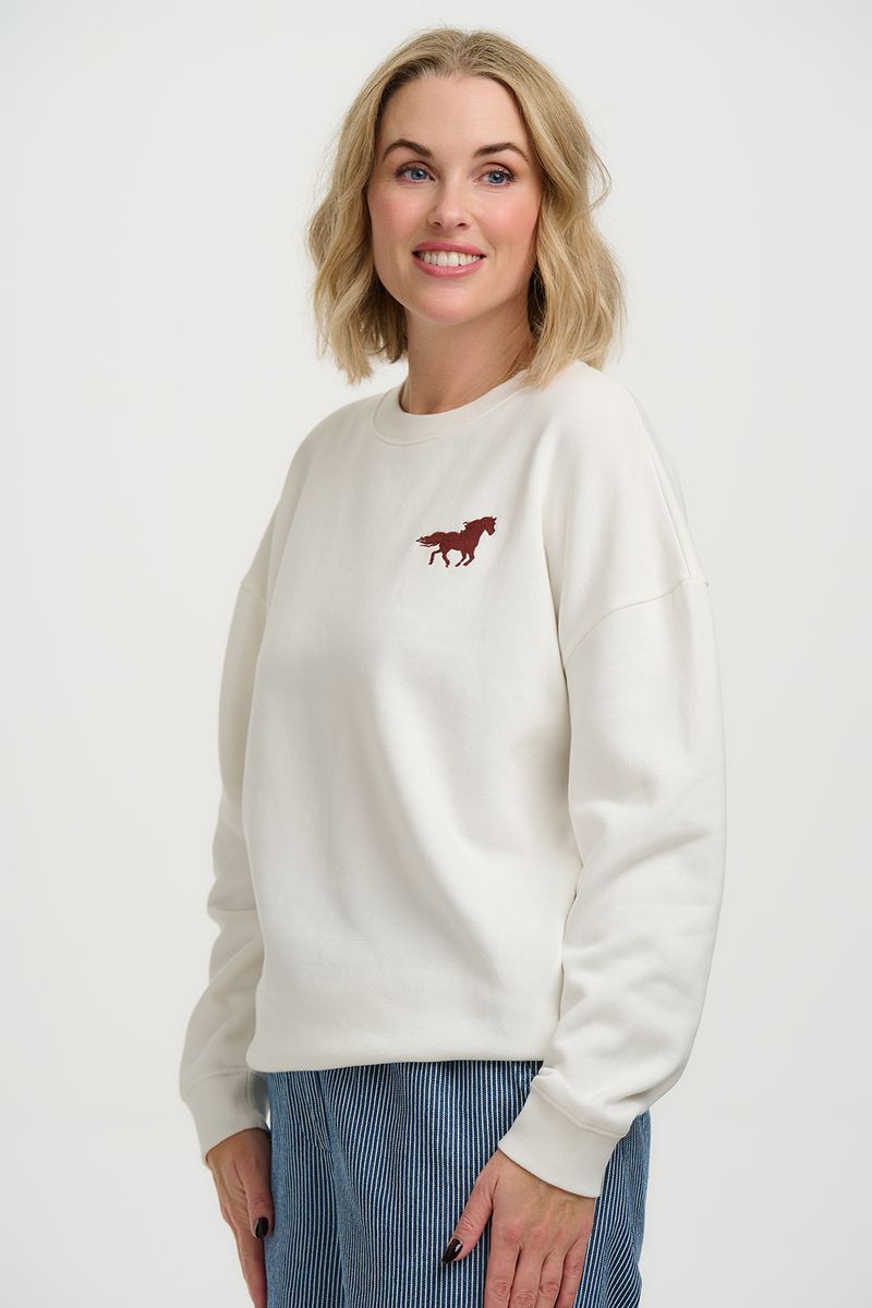 Sugarhill Brighton Eadie Relaxed Sweatshirt - Off White, Horse Print & Embro