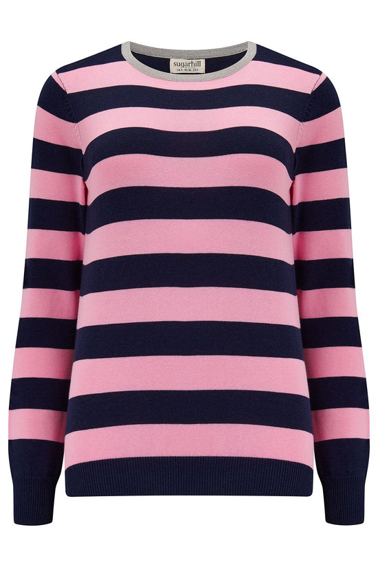 Sugarhill Brighton  Rowena Jumper - Navy/Pink, Silver Collar